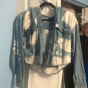 American Eagle Cropped Splotch Jean Jacket Hoodie